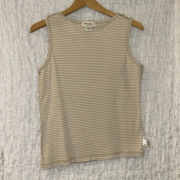 Eddie Bauer: Women's Striped Tan Tank Top, 100% Cotton, Size: Medium - Picture 7 of 7